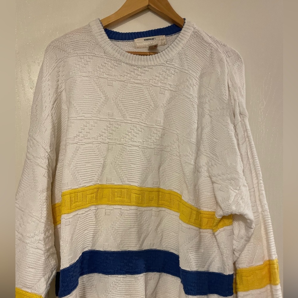 Woodwards Classic Cotton Blue and Yellow Striped Sweater - Picture 2 of 9